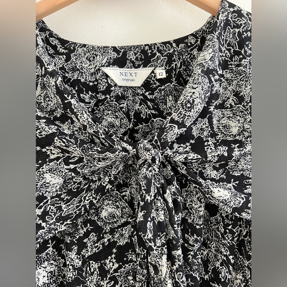 Next Originals Vintage 1980s Long Black Floral Pattern Sailor Dress UK 12 - Picture 3 of 4